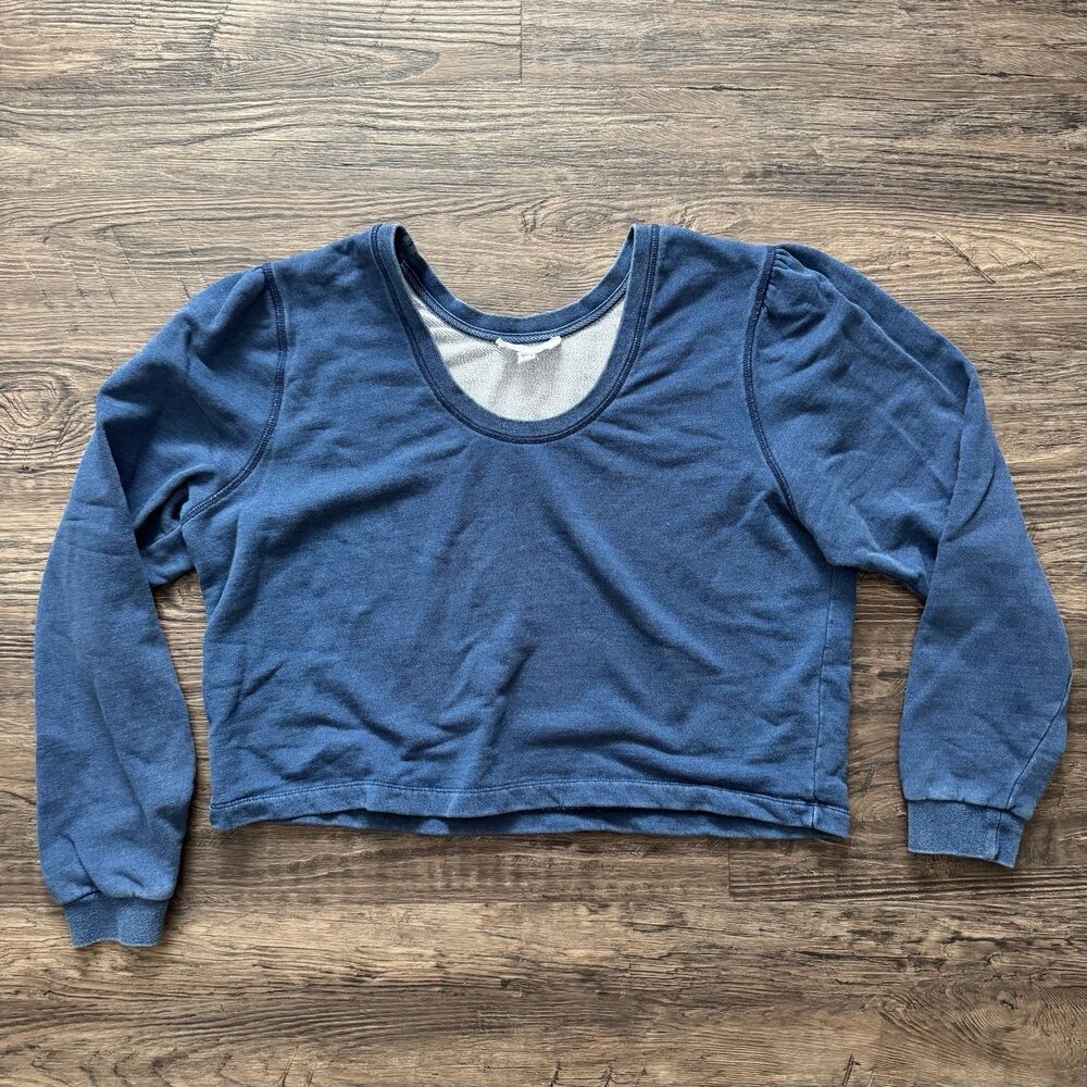 Dear John Women's Long Sleeve Cropped Sweatshirt Blue Sz L puff shoulder